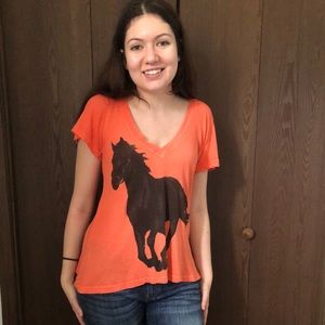 Wildfox Orange Horse V-Neck T Shirt